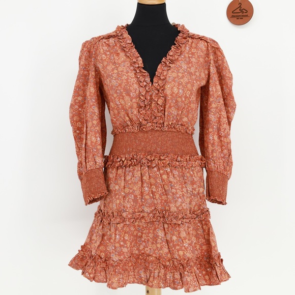 House of Harlow 1960 Dresses & Skirts - House of Harlow 1960 Wallis Rust Floral Smocked Dress Small Tiered Boho Prairie